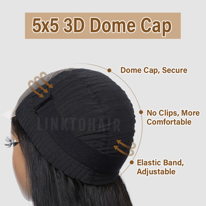 LinktoHair Glueless 5x5 Closure HD Lace Kinky Straight Wig with Secure 3D Dome Cap