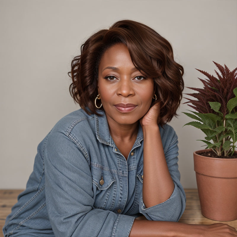 Alfre Woodard Same Hairstyle | Layered Cut Short Wave Bob Glueless 5x5 Closure Lace Wig 100% Human Hair