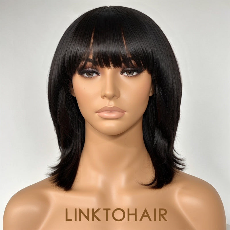 Load image into Gallery viewer, Layered Wolf Cut Messy Natural Black Hair Wig With Bangs Human Hair Ready To Go
