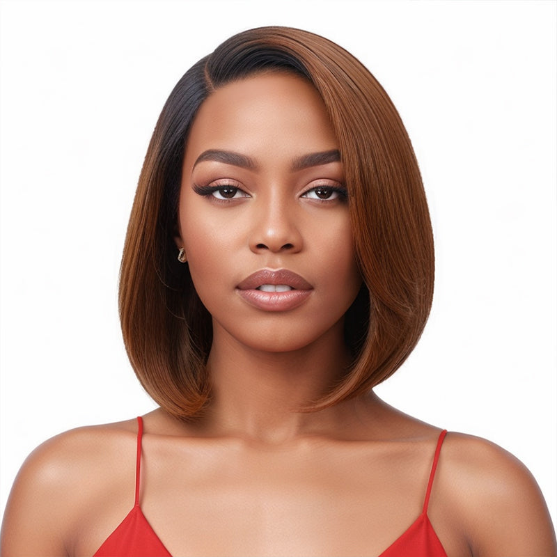 Limited Design Ombre Blonde Blunt Cut Straight Glueless 5x5 Closure HD Lace Bob Human Hair Wig
