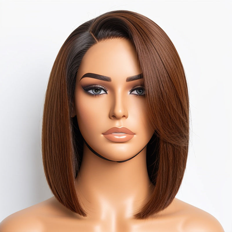 Load image into Gallery viewer, Limited Design Ombre Blonde Blunt Cut Straight Glueless 5x5 Closure HD Lace Bob Human Hair Wig
