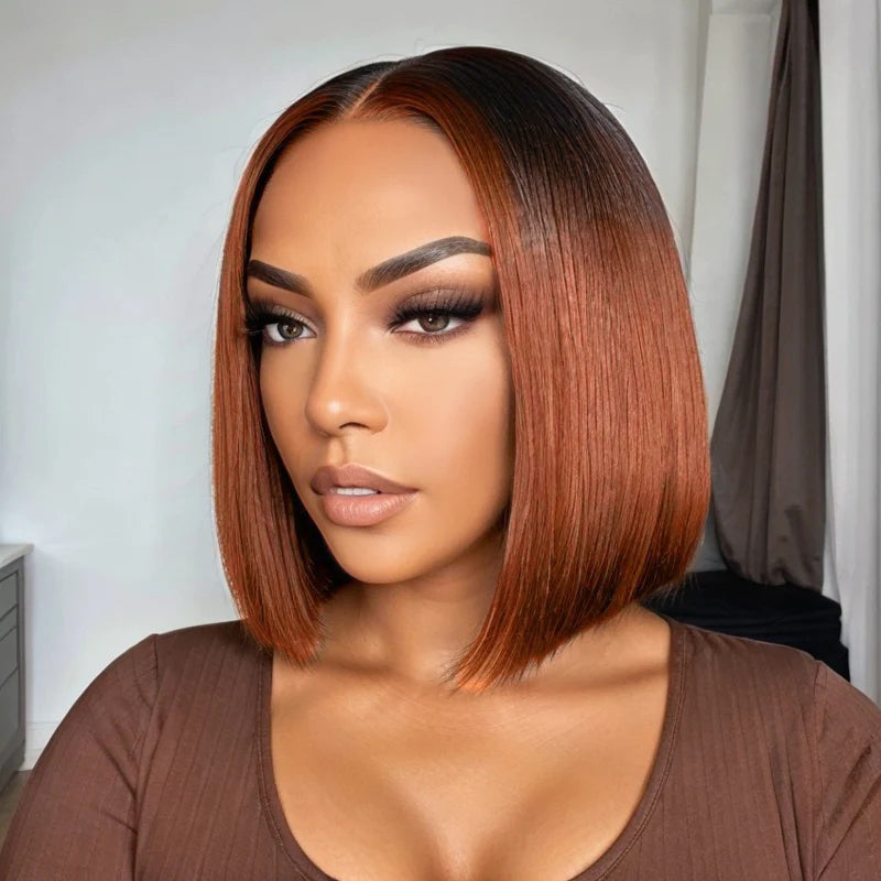 Load image into Gallery viewer, Limited Design | Ombre Highlight Silky Blunt Cut Glueless 5x5 Closure HD Lace Bob Human Hair Wig
