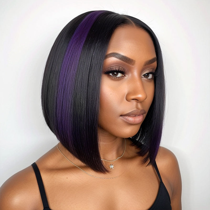 Limited Design | Purple Highlights Glueless 5x5 Closure HD Lace Bob Human Hair Wig