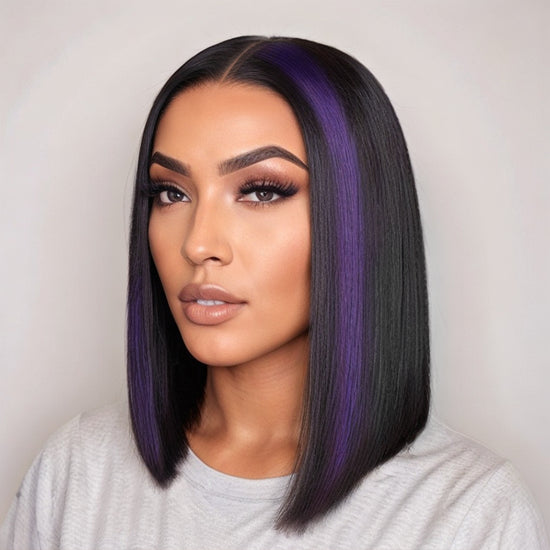 Load image into Gallery viewer, Limited Design | Purple Highlights Glueless 5x5 Closure HD Lace Bob Human Hair Wig
