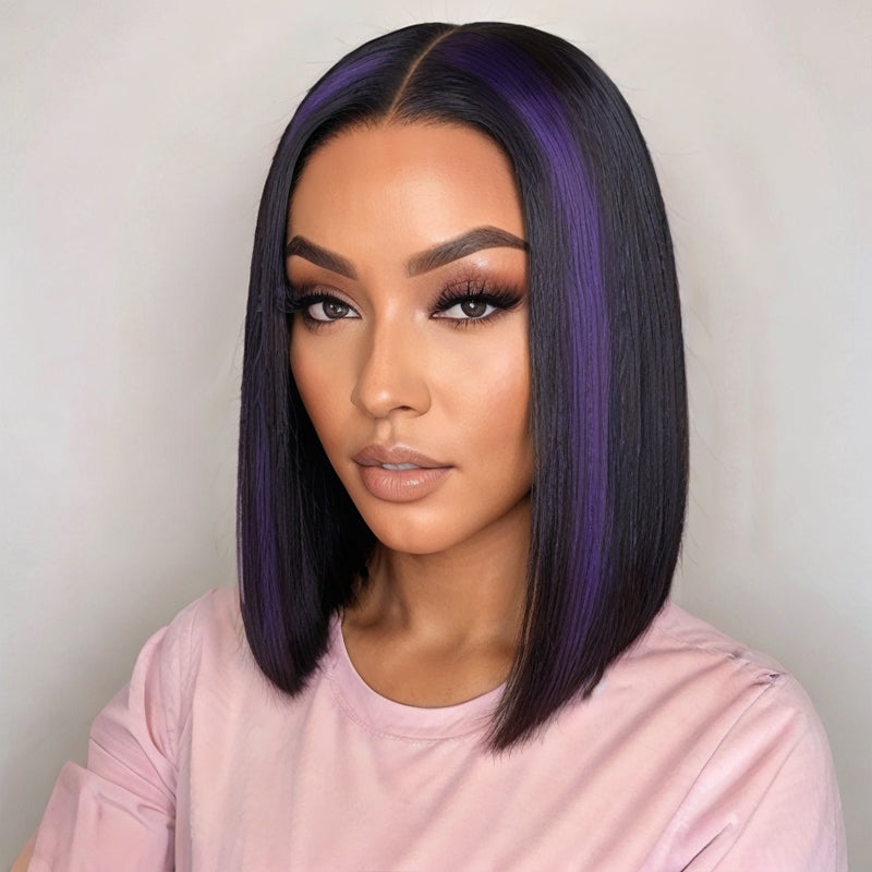 Load image into Gallery viewer, Limited Design | Purple Highlights Glueless 5x5 Closure HD Lace Bob Human Hair Wig
