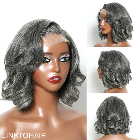 Limited Design | Salt And Pepper Water Wave Glueless 5x5 Closure Lace Bob Wig 100% Human Hair