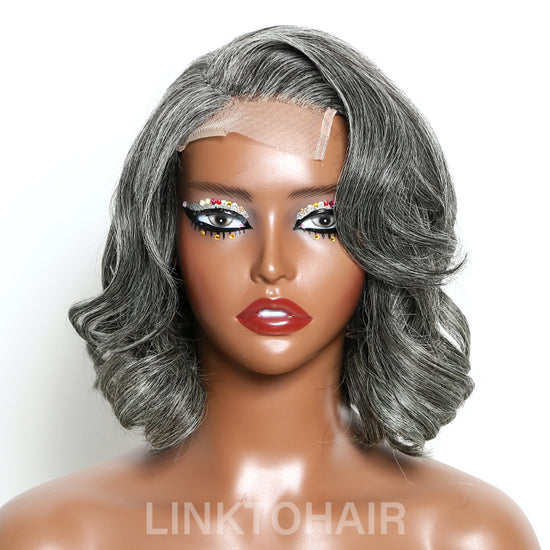 Limited Design | Salt & Pepper Water Wave Glueless 5x5 Closure Lace Bob Wig 100% Human Hair