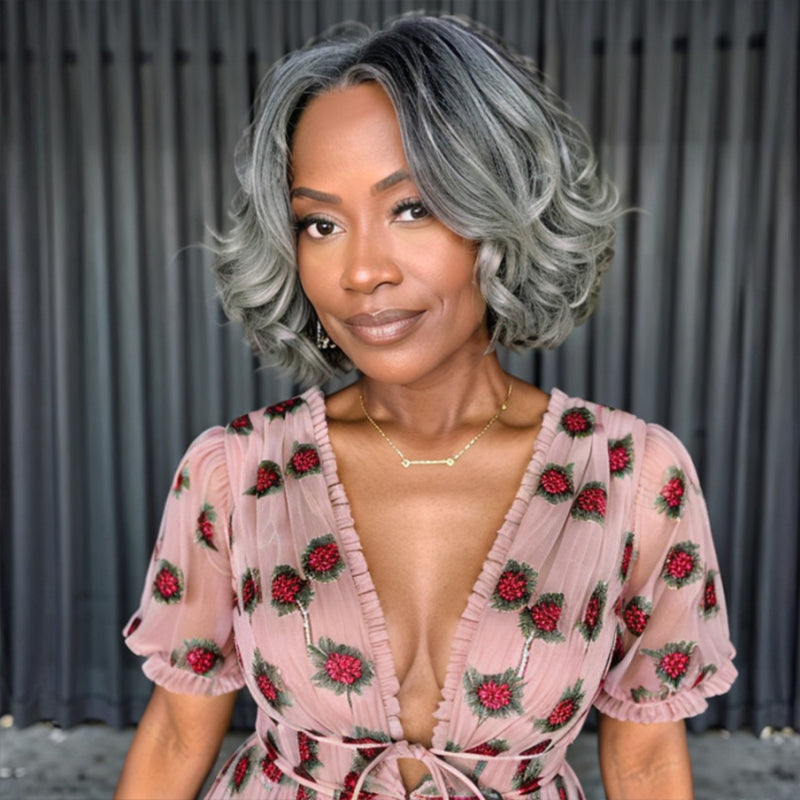 Limited Design | Salt And Pepper Water Wave Glueless 5x5 Closure Lace Bob Wig 100% Human Hair