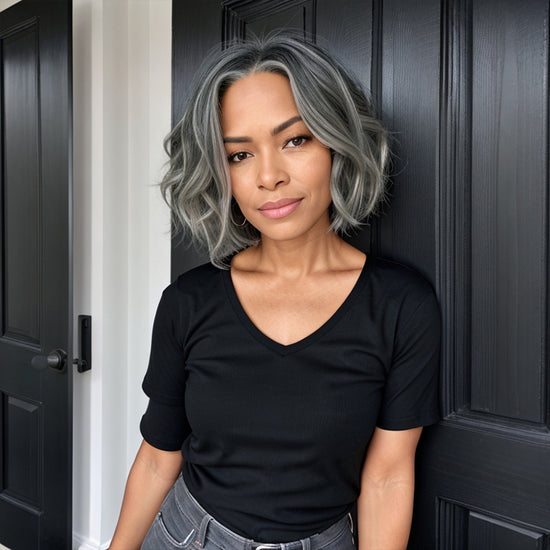 Limited Design | Salt And Pepper Water Wave Glueless 5x5 Closure Lace Bob Wig 100% Human Hair