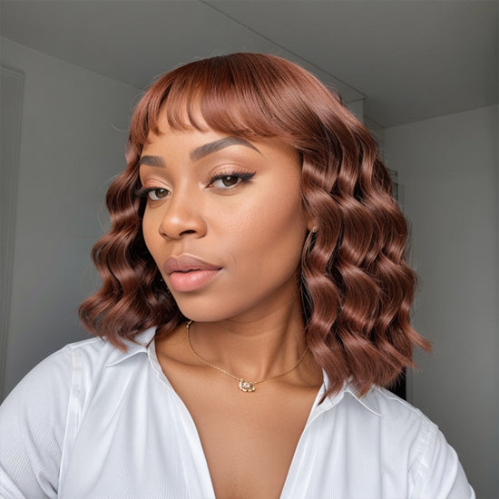 LinktoHair Body Wave Glueless Colored Bob with Bangs Wig 100% Human Hair