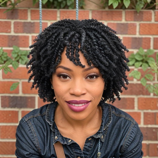 LinktoHair Spring Twist Wig Natural Black Easy Wear Go Short Curly Bob with Bangs Human Hair Wigs