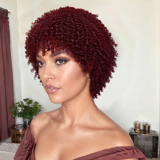 LinktoHair Glueless Burgundy Afro Kinky Curly 100% Human Hair Wig