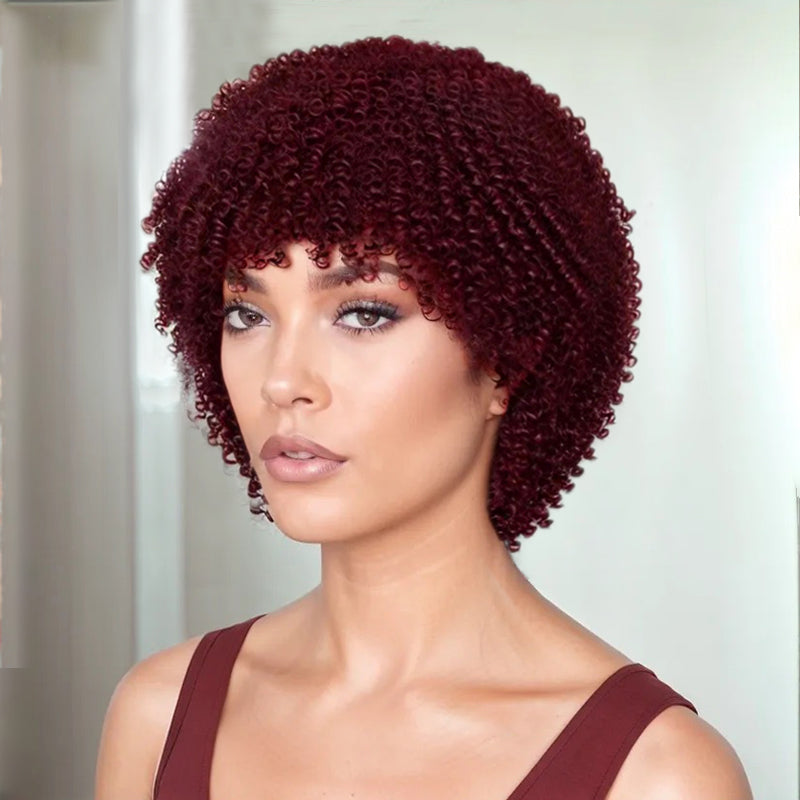 LinktoHair Glueless Burgundy Afro Kinky Curly 100% Human Hair Wig