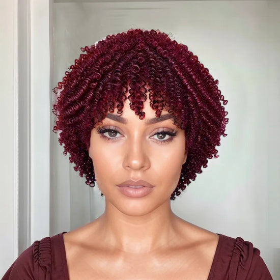 Load image into Gallery viewer, LinktoHair Glueless Burgundy Afro Kinky Curly 100% Human Hair Wig
