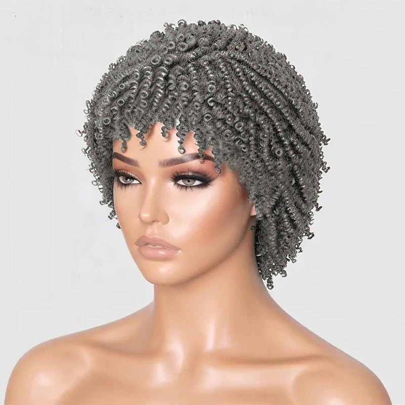 Load image into Gallery viewer, LinktoHair Glueless Grey Afro Kinky Curly 100% Human Hair Wig

