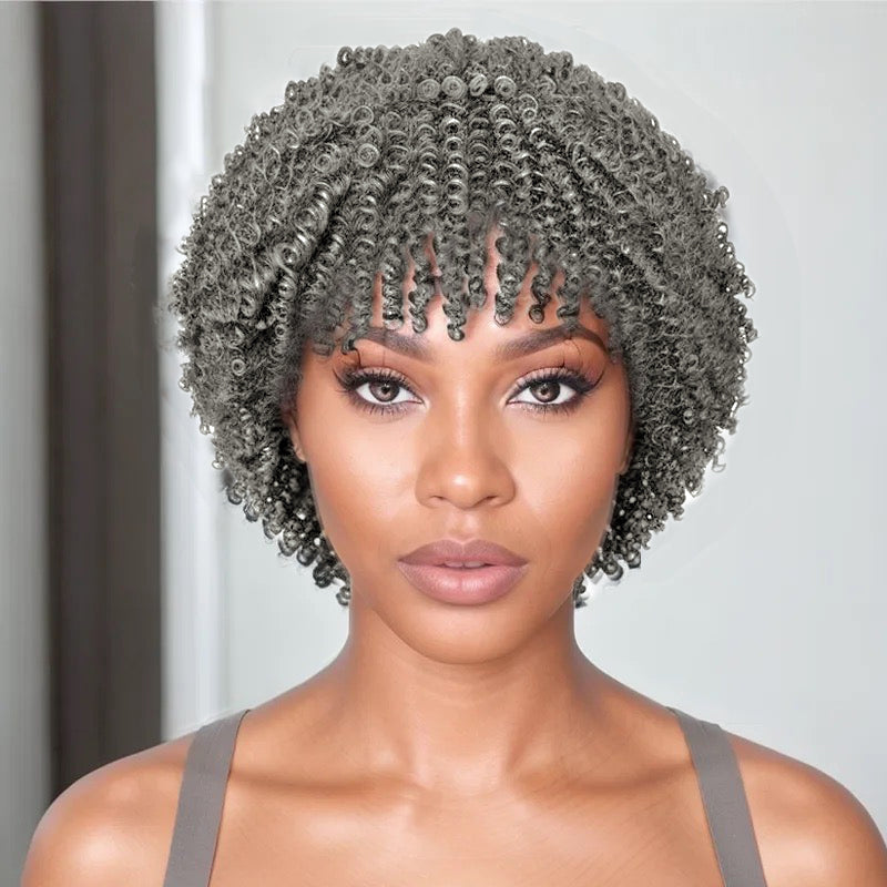 Load image into Gallery viewer, LinktoHair Glueless Grey Afro Kinky Curly 100% Human Hair Wig
