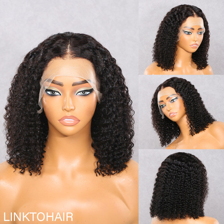 LinktoHair Glueless Natural Curly 13x4 HD Frontal Lace Bob Wig 100% Human Hair