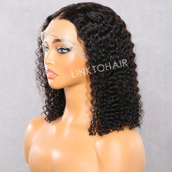 LinktoHair Glueless Natural Curly 13x4 HD Frontal Lace Bob Wig 100% Human Hair
