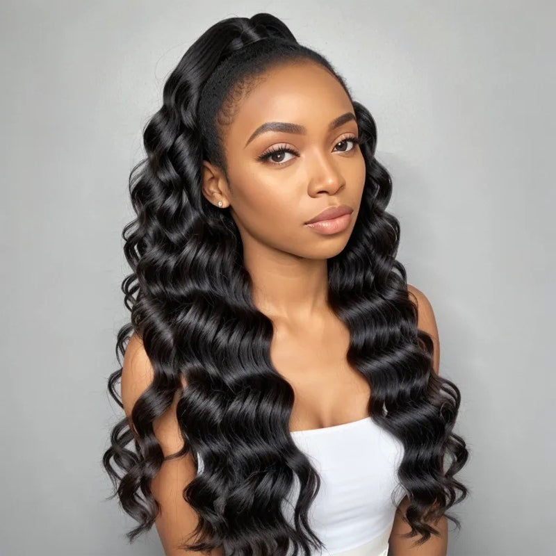 LinktoHair Half Up Loose Wave With Kinky Hairline 13x4 HD Lace Frontal 100% Human Hair Wig