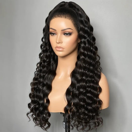 LinktoHair Half Up Loose Wave With Kinky Hairline 13x4 HD Lace Frontal 100% Human Hair Wig