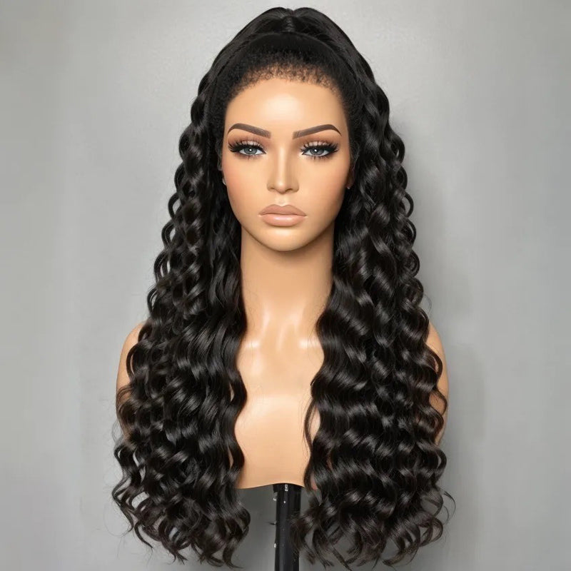 LinktoHair Half Up Loose Wave With Kinky Hairline 13x4 HD Lace Frontal 100% Human Hair Wig