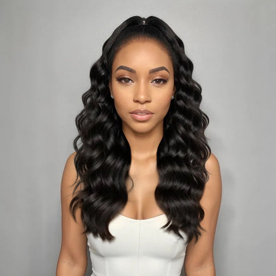 LinktoHair Half Up Loose Wave With Kinky Hairline 13x4 HD Lace Frontal 100% Human Hair Wig