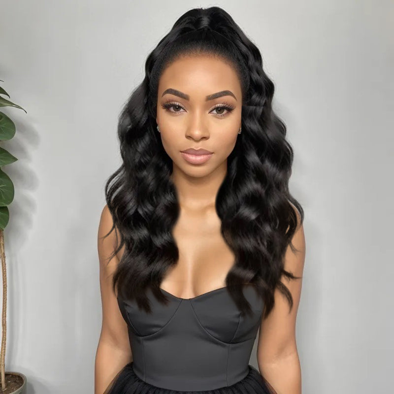 LinktoHair Half Up Loose Wave With Kinky Hairline 13x4 HD Lace Frontal 100% Human Hair Wig