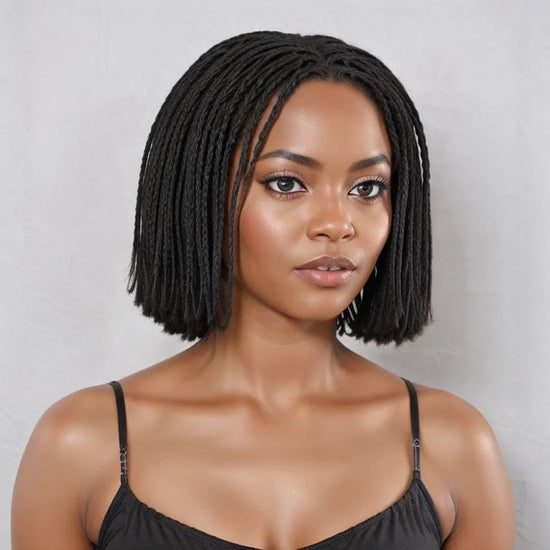 LinktoHair Natural Black Braided Hairstyles Bob Wigs Micro Senegalese Twists 100% Human Hair Wig