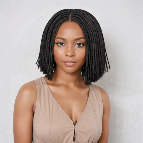 LinktoHair Natural Black Braided Hairstyles Bob Wigs Micro Senegalese Twists 100% Human Hair Wig