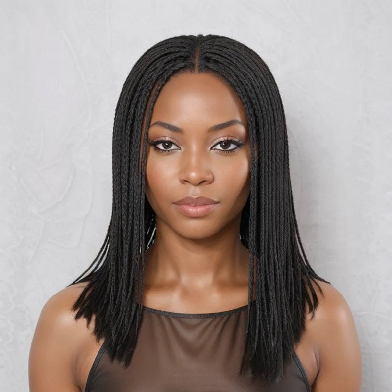 LinktoHair Natural Black Braided Hairstyles Bob Wigs Micro Senegalese Twists 100% Human Hair Wig