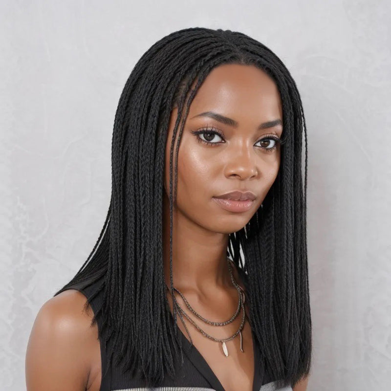 LinktoHair Natural Black Braided Hairstyles Bob Wigs Micro Senegalese Twists 100% Human Hair Wig