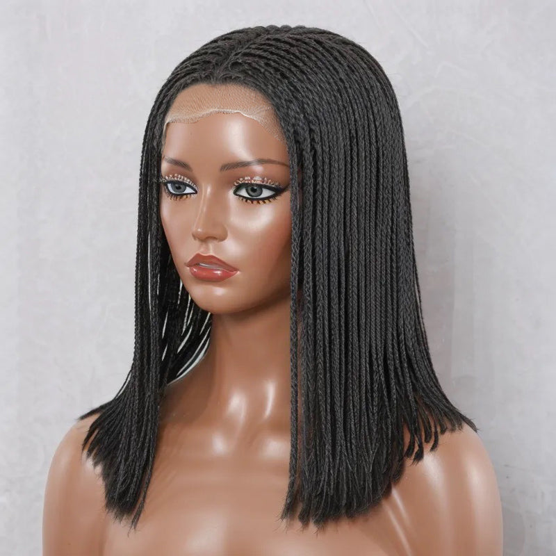 LinktoHair Natural Black Braided Hairstyles Bob Wigs Micro Senegalese Twists 100% Human Hair Wig