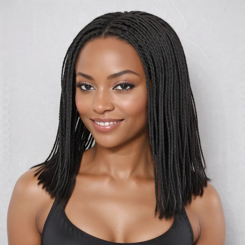 LinktoHair Natural Black Braided Hairstyles Bob Wigs Micro Senegalese Twists 100% Human Hair Wig