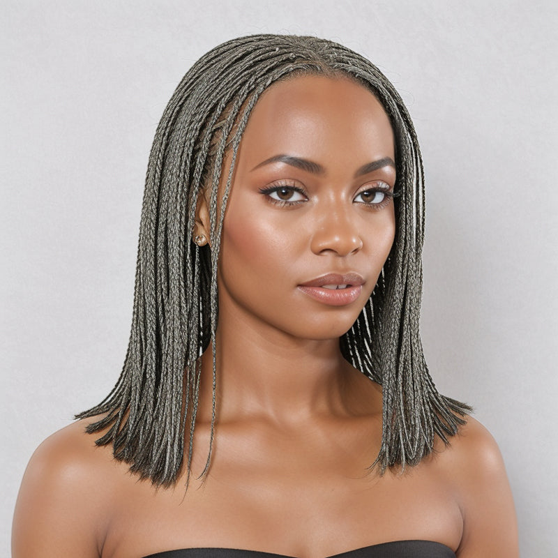 LinktoHair Salt & Pepper Braided Hairstyles Wigs Micro Senegalese Twists 100% Human Hair Wig