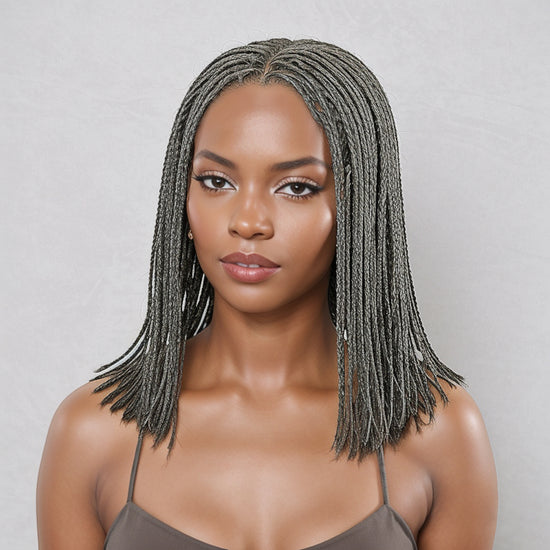 LinktoHair Salt & Pepper Braided Hairstyles Wigs Micro Senegalese Twists 100% Human Hair Wig