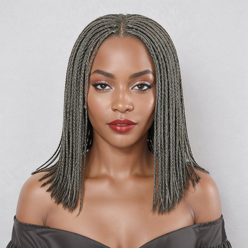 LinktoHair Salt And Pepper Braided Hairstyles Wigs Micro Senegalese Twists 100% Human Hair Wig