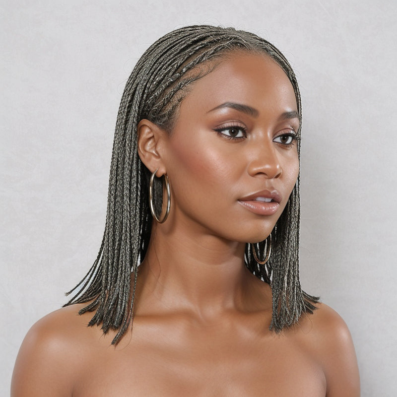 LinktoHair Salt & Pepper Braided Hairstyles Wigs Micro Senegalese Twists 100% Human Hair Wig