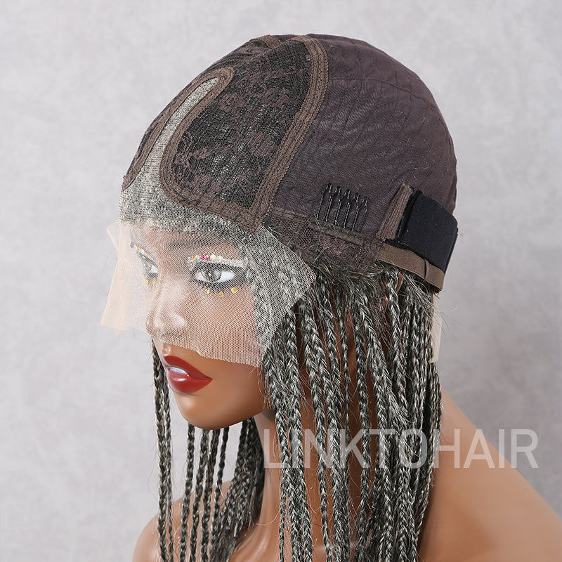 LinktoHair Salt And Pepper Braided Hairstyles Wigs Micro Senegalese Twists 100% Human Hair Wig