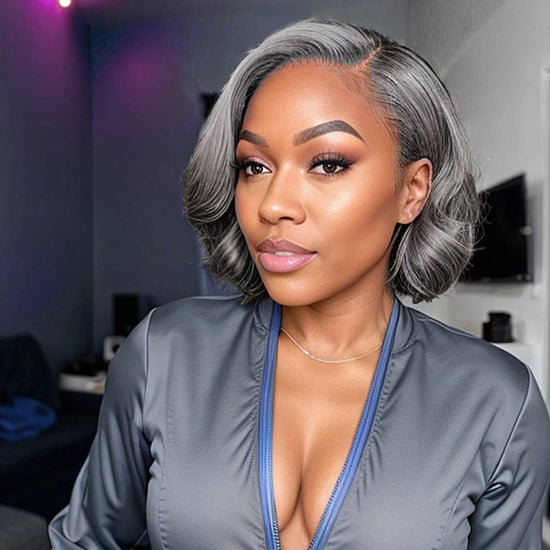 Load image into Gallery viewer, LinktoHair Salt And Pepper Glueless 5x5 Closure Lace Wig Side Part Bob Style 100% Human Hair
