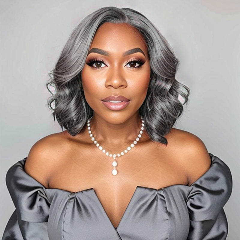 LinktoHair Salt And Pepper Glueless 5x5 Closure Lace Wig Side Part Bob Style 100% Human Hair