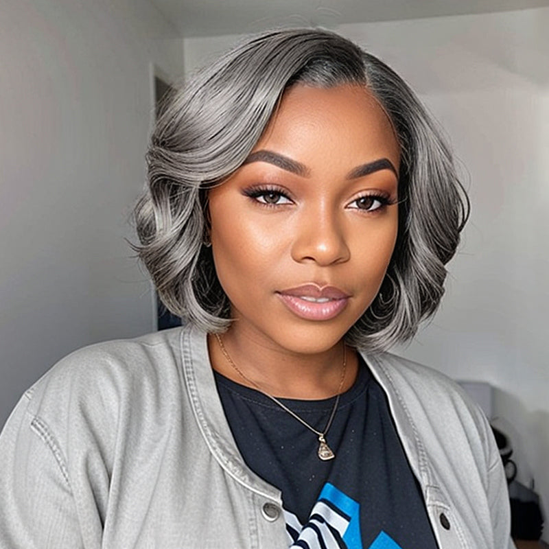 LinktoHair Salt And Pepper Glueless 5x5 Closure Lace Wig Side Part Bob Style 100% Human Hair