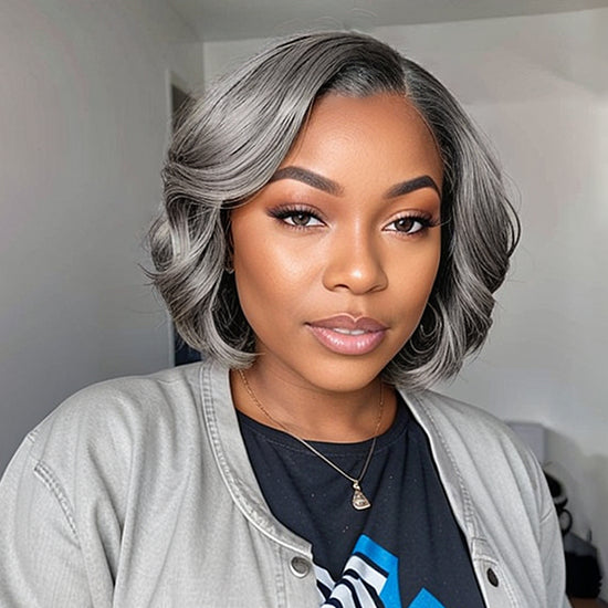 Load image into Gallery viewer, LinktoHair Salt And Pepper Glueless 5x5 Closure Lace Wig Side Part Bob Style 100% Human Hair
