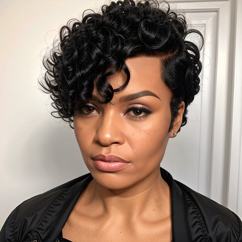 Load image into Gallery viewer, LinktoHair Short Pixie Natural Black Curly Hair Wigs Human Hair Wigs for Black Women
