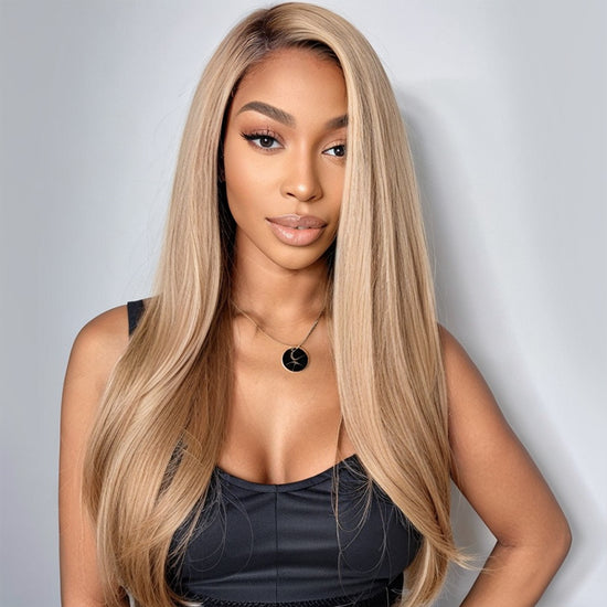 LinktoHair Side Part Sandy Blonde with Highlights Human Hair Lace Front Wigs