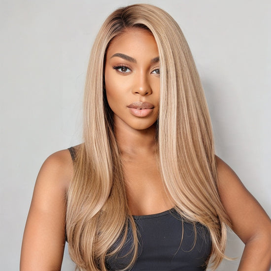 Load image into Gallery viewer, LinktoHair Side Part Sandy Blonde with Highlights Human Hair Lace Front Wigs

