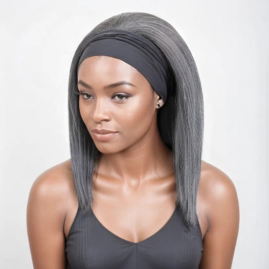 LinktoHair Trendy Grey Kinky Blow Out 100% Human Hair Headband Wig