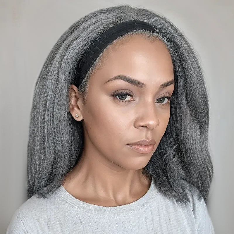 Load image into Gallery viewer, LinktoHair Trendy Grey Kinky Blow Out 100% Human Hair Headband Wig
