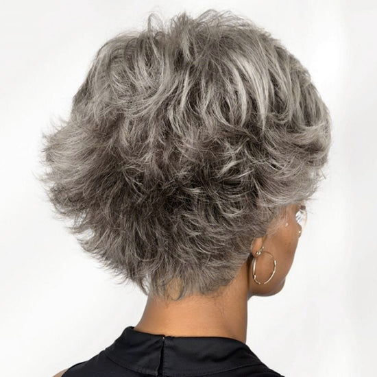 LinktoHair Trendy Limited Design Grey Wavy Pixie Cut Human Hair Lace Wig