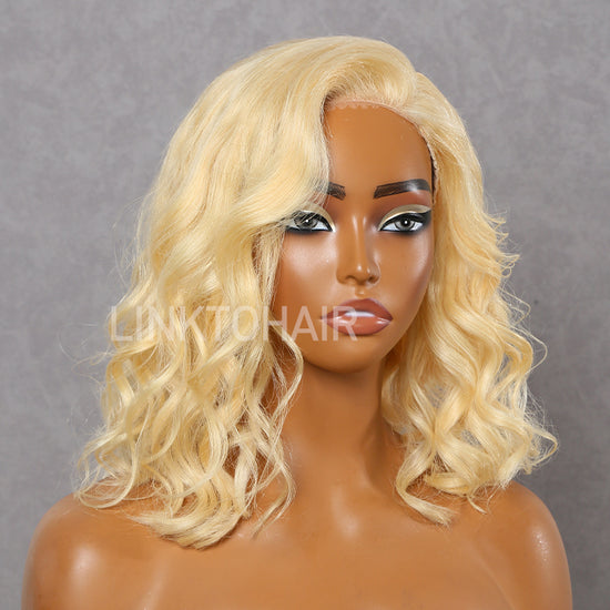 LinktoHair #613 Blonde HD Lace 5x5 Front Wigs Short Loose Wavy 100% Human Hair Wigs