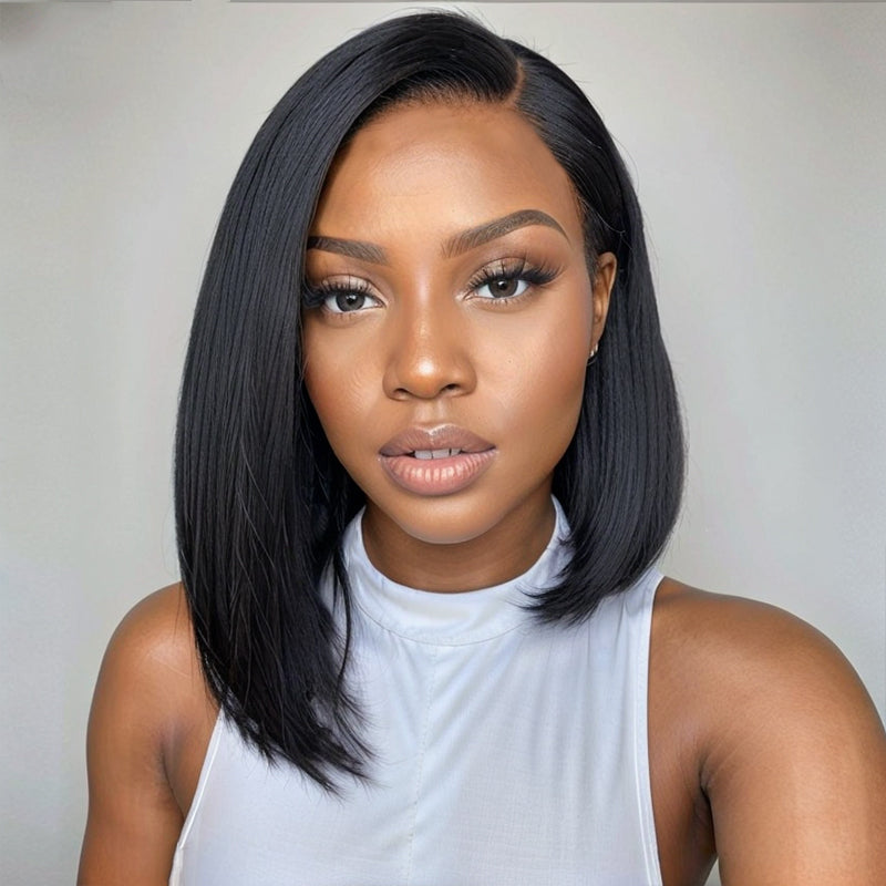 LinktoHair Asymmetrical Straight Side Part Glueless 13x4 Lace Short Bob Wig